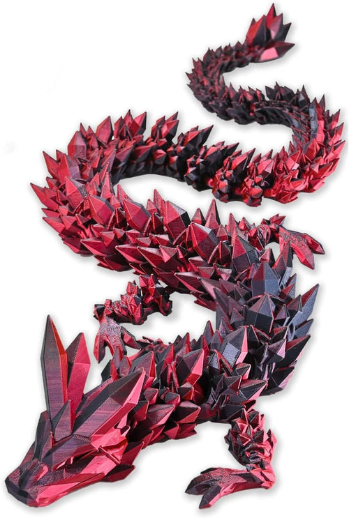 Large 3D Printed Oscillatory Joint Dragon - 30cm Stress-Reliever (Laser Black Red)