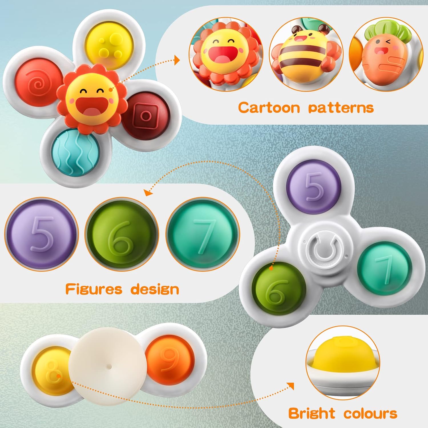 Suction Cup Spinner Toys -  3 Pcs Educational Spinning Sensory Toys